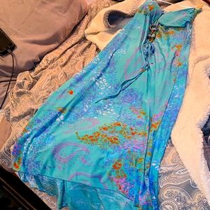 Boho purple and turquoise strapless summer dress